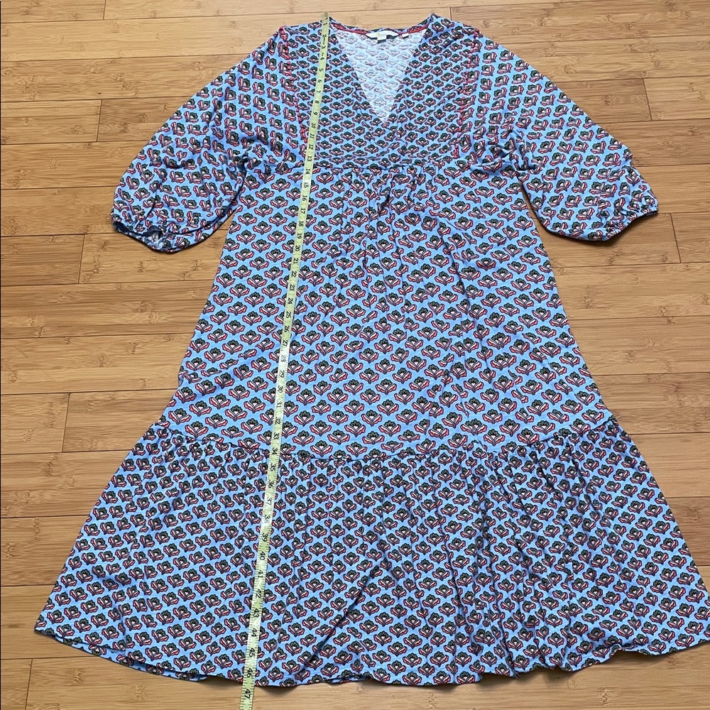 Boden Anita Jersey Midi Dress Size 10 Dusty Blue Oriental Meadow V Neck - Picture 15 of 16